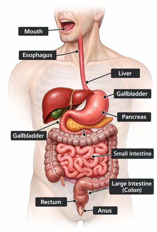 Digestive System पाचन तंत्र या पचन संस्था के मुख्य कार्य